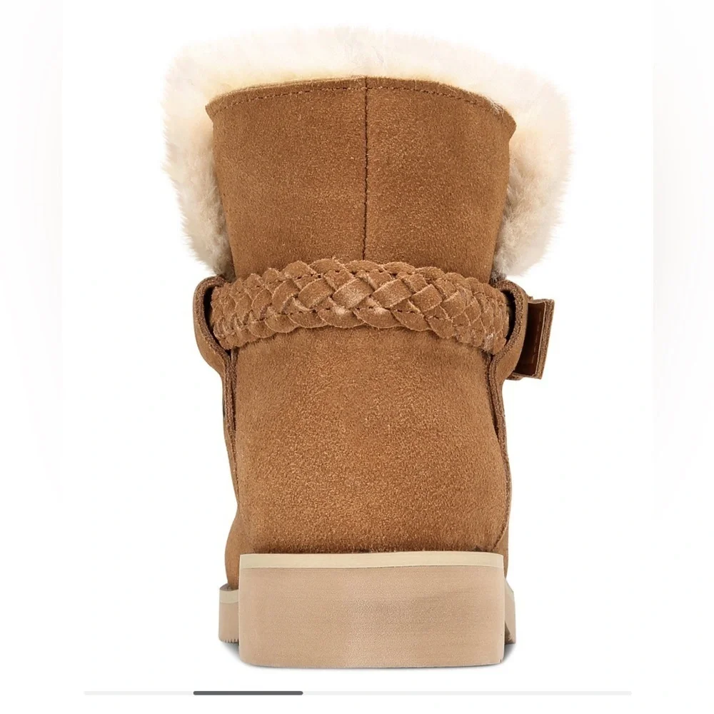 Kaii Cold-Weather Ankle Booties, Tan Ankle Boots with Faux Fur New In Box